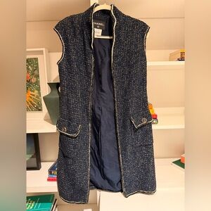 CHANEL Midnight Blue Tweed Long Vest